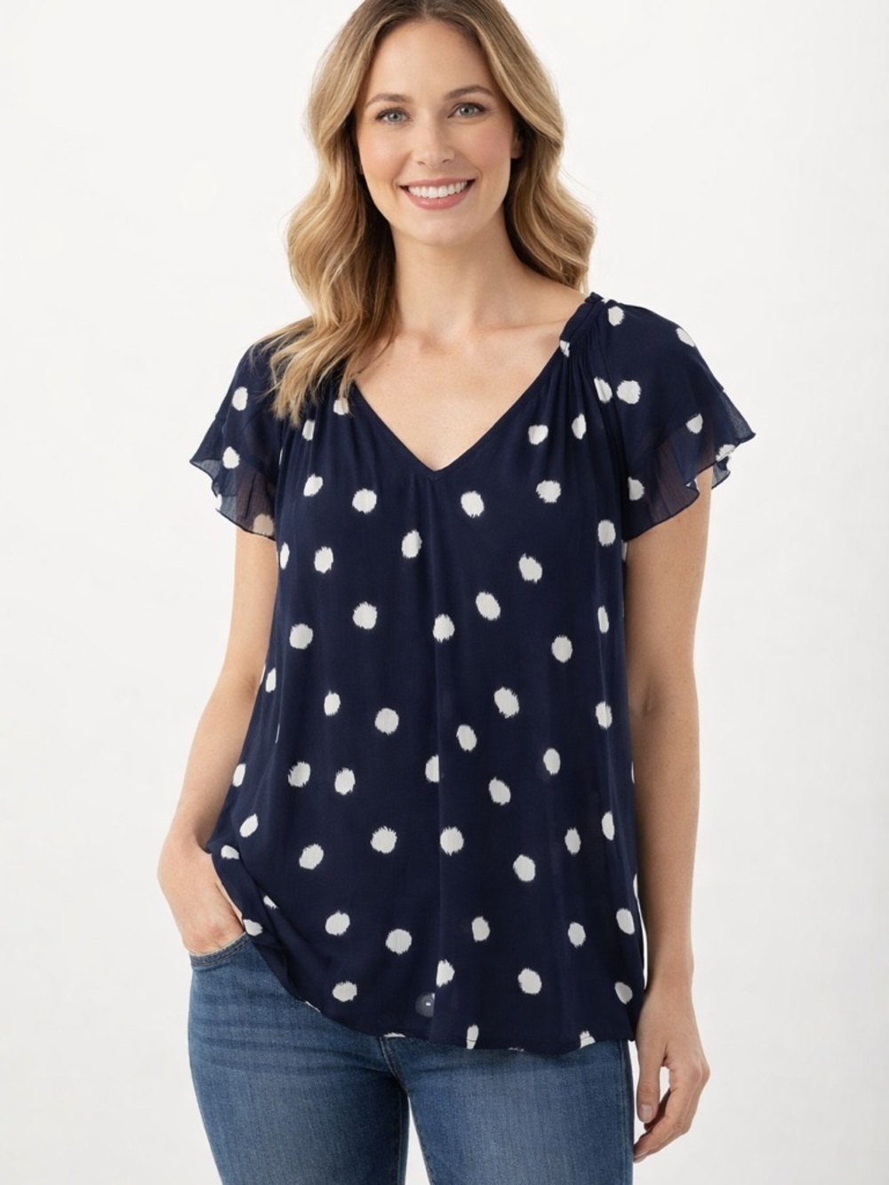 A New Day NWT V-neck Blouse Ruffle Sleeve Small